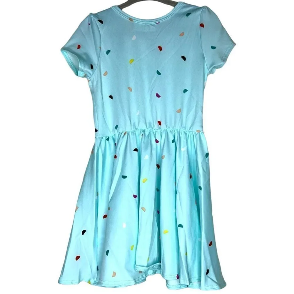 NEW Dot Dot Smile Blue Multicolor Half Moons Cap Sleeve Dress 2T